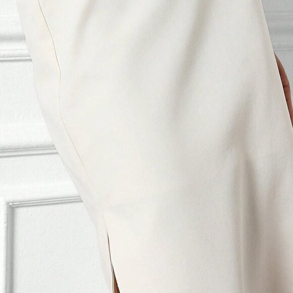 White Elegant Women's Tailored Side Slit Pencil Midi Skirt - Picture 5 of 5